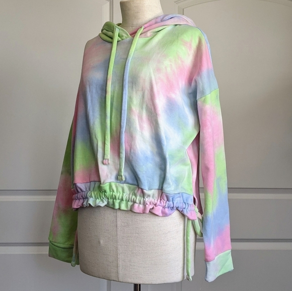 Blank NYC Hoodie Tie Dye Long Sleeve Pullover Ruched Hem Ties Multicolor M NWT - Picture 13 of 16